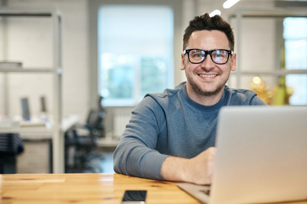 man, laptop, desk